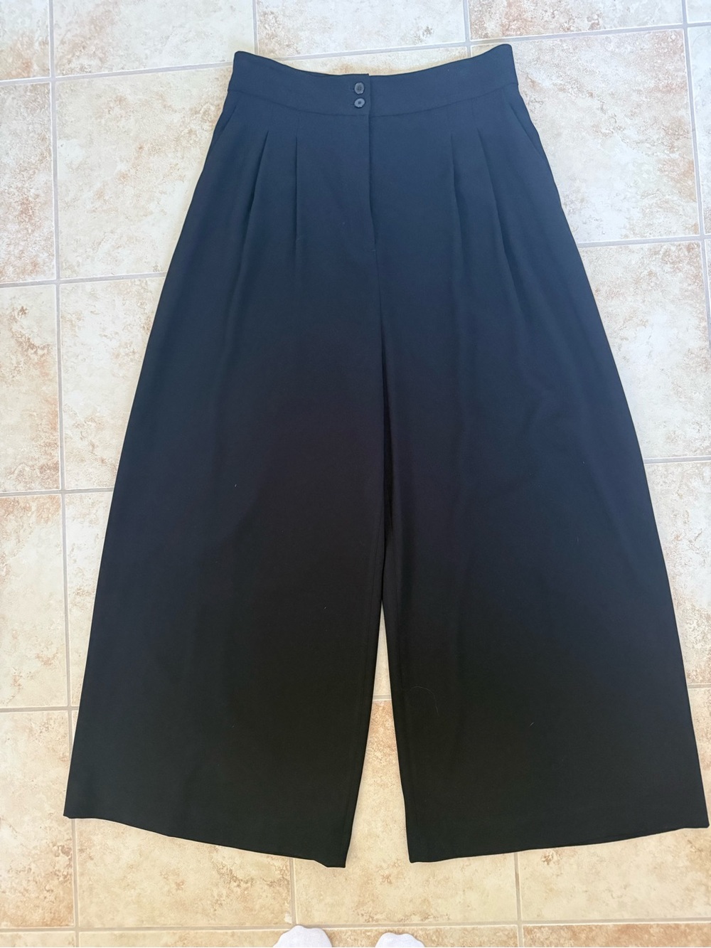 Zara Black High Rise Pleated Wide Leg Trousers Pants L